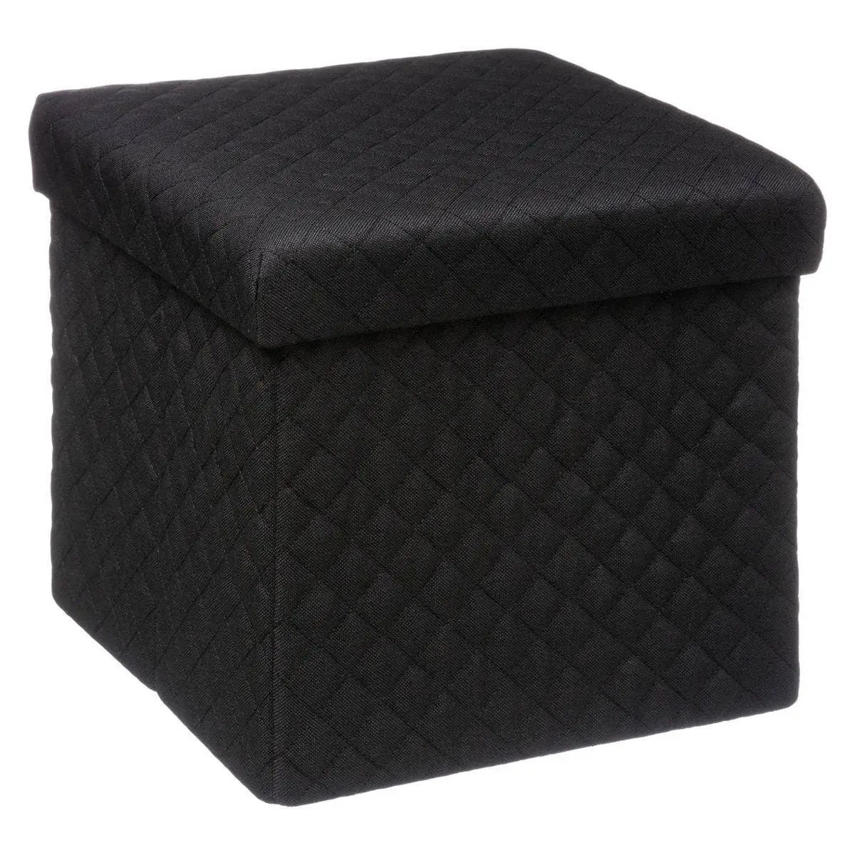 Poef hocker opbergbox zwart polyester-mdf 31 x 31 cm opvouwbaar