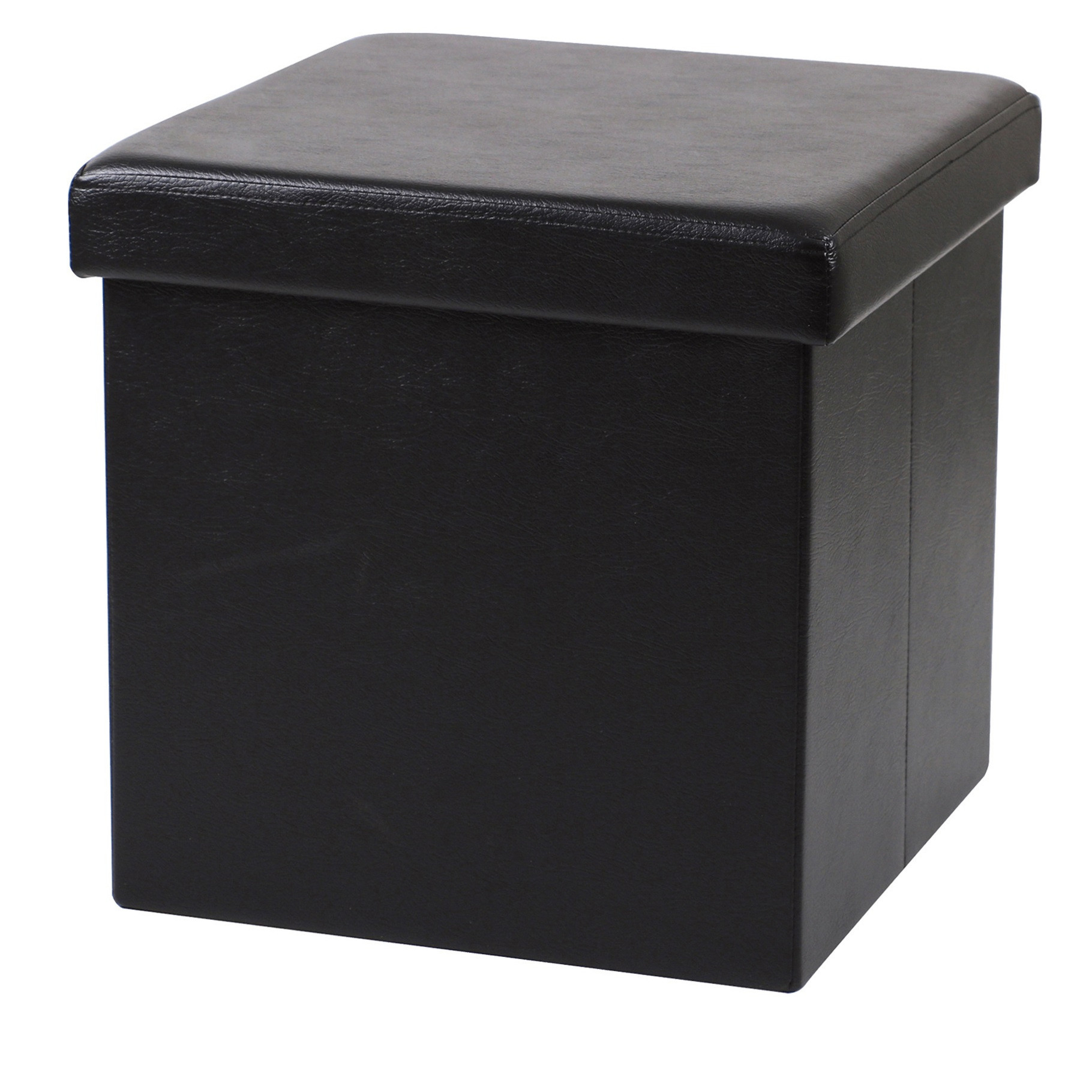 Poef Leather BOX hocker opbergbox zwart PU-mdf 38 x 38 cm opvouwbaar