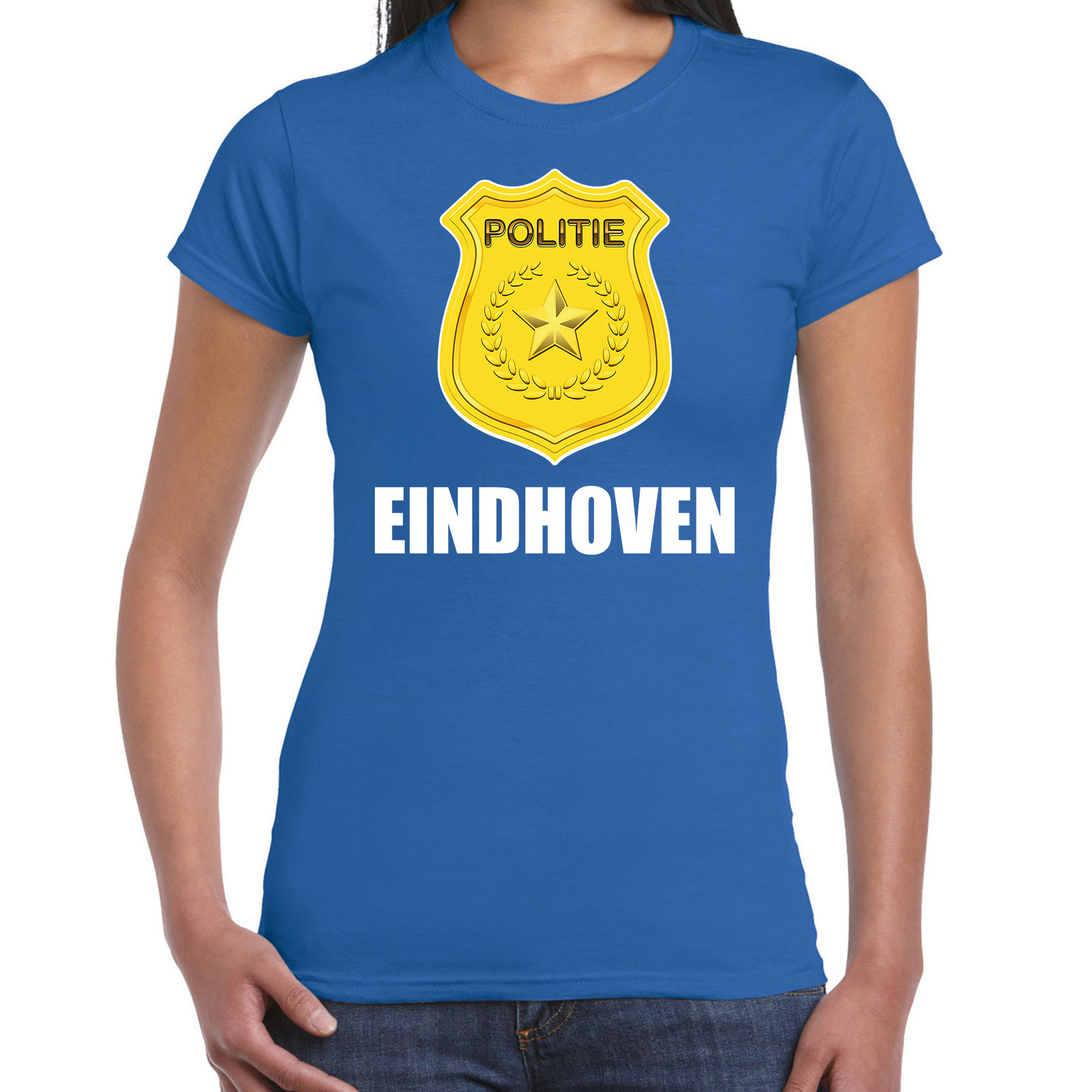 Politie embleem Eindhoven carnaval verkleed t-shirt blauw voor dames