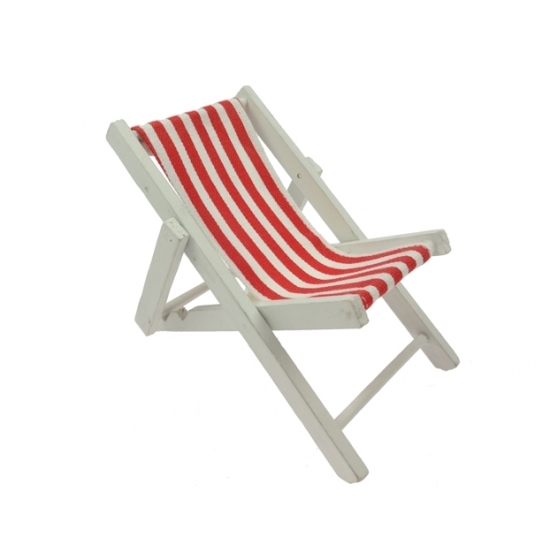 Poppen speelgoed strandstoel rood/wit gestreept 13 cm