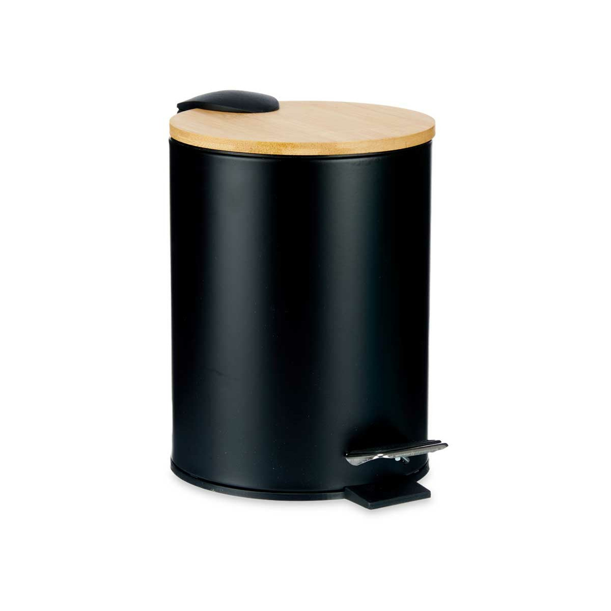 Prullenbak-pedaalemmer zwart 3 liter metaal-bamboe 17 x 23,5 cm