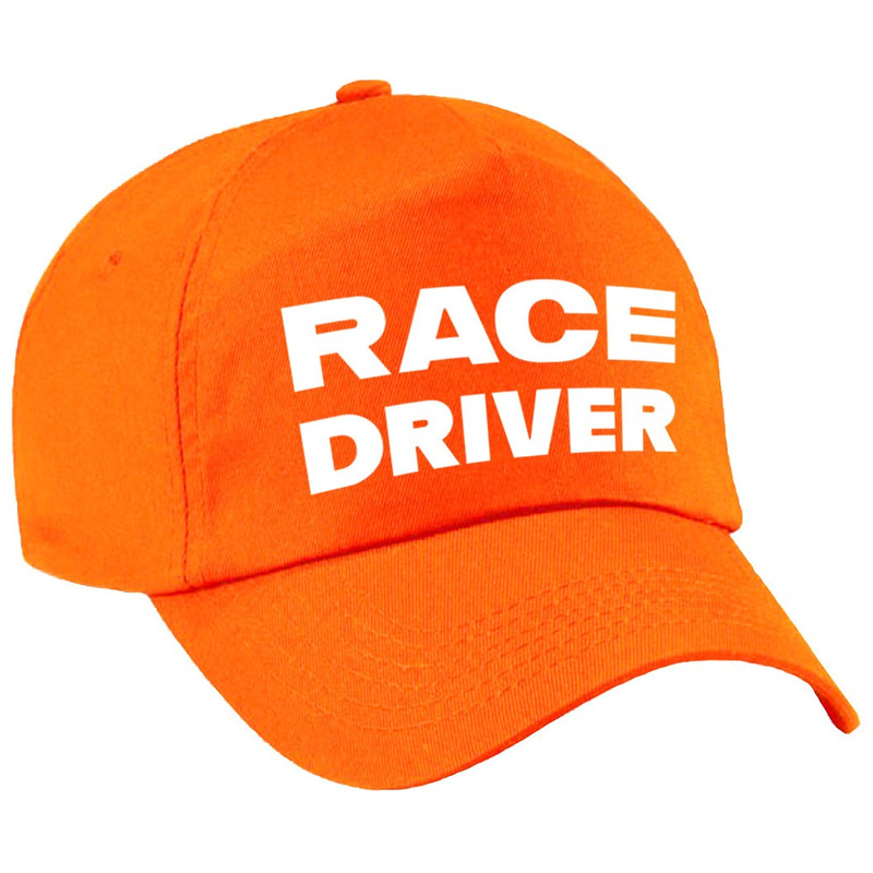 Race driver-auto coureur verkleed pet oranje voor kinderen