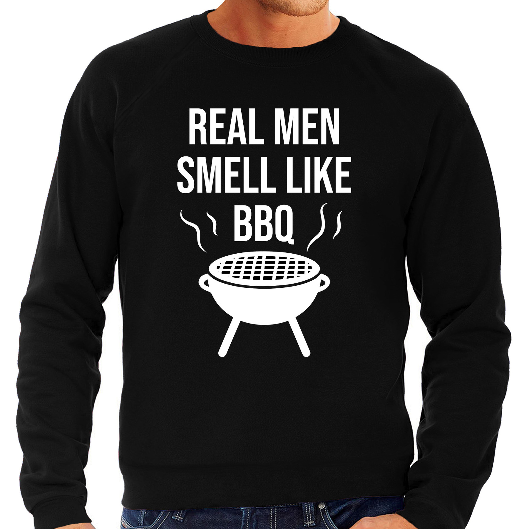 Real men smell like bbq-barbecue cadeau sweater zwart voor heren