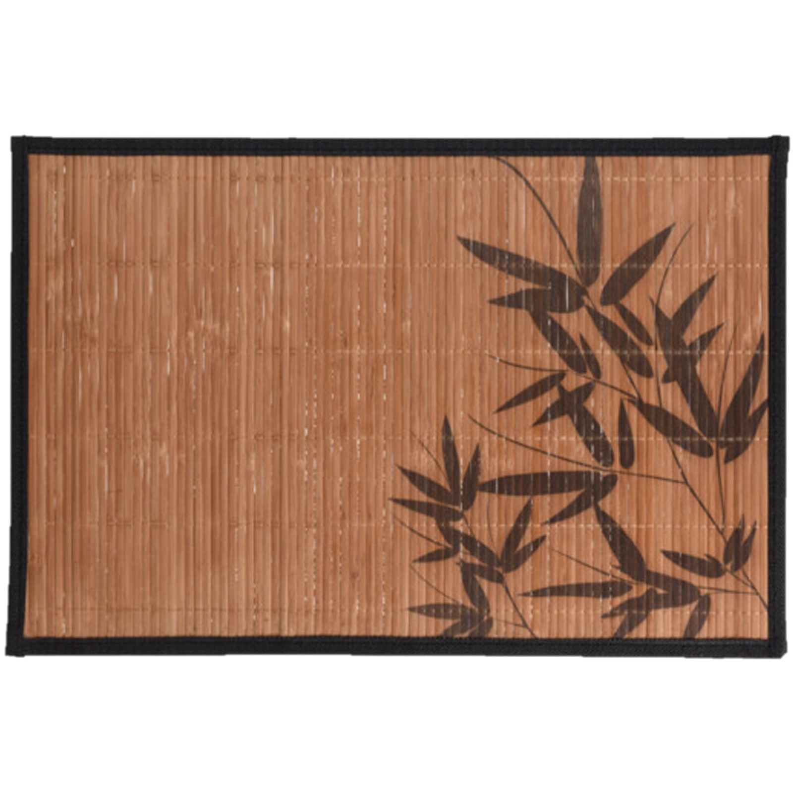 Rechthoekige placemat 30 x 45 cm bamboe bruin met zwarte bamboe print 3