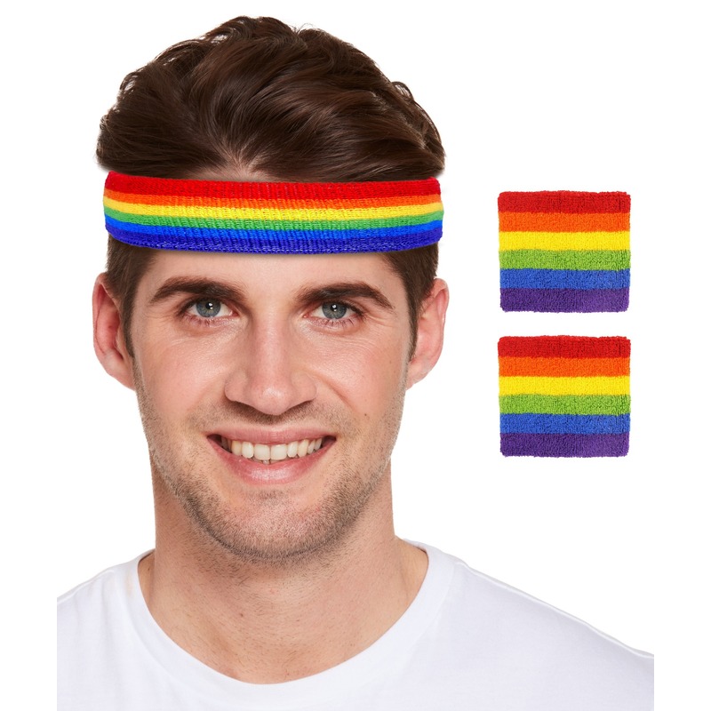 Regenboog pride kleuren hoofd en pols zweetbandjes set