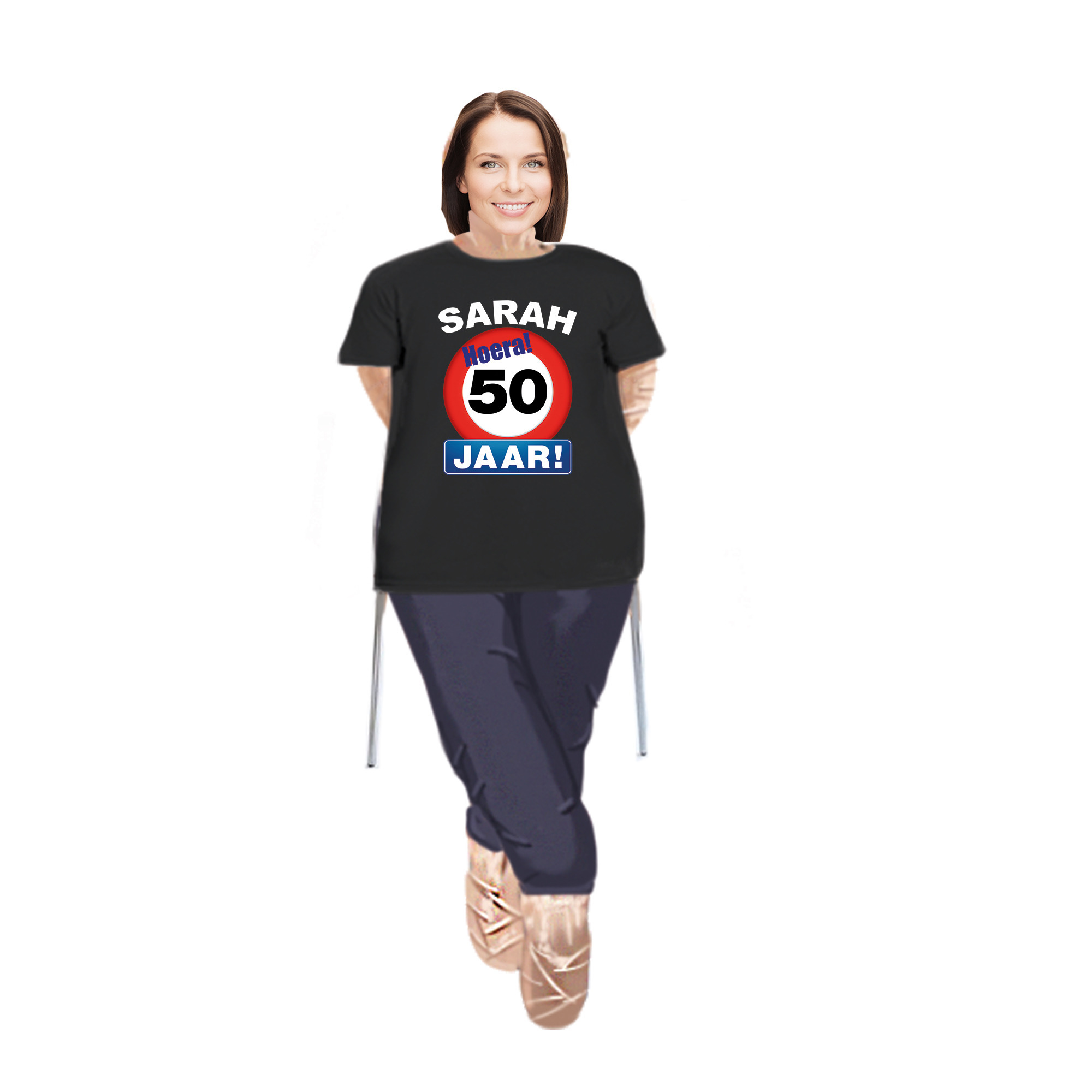 Sarah pop opvulbaar met Sarah stopbord 50 jaar pop shirt- kleding