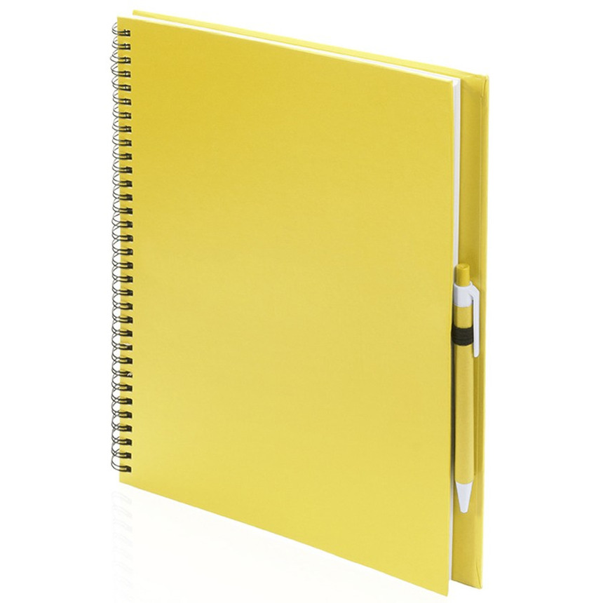 Schetsboek-tekenboek geel A4 formaat 80 vellen inclusief pen
