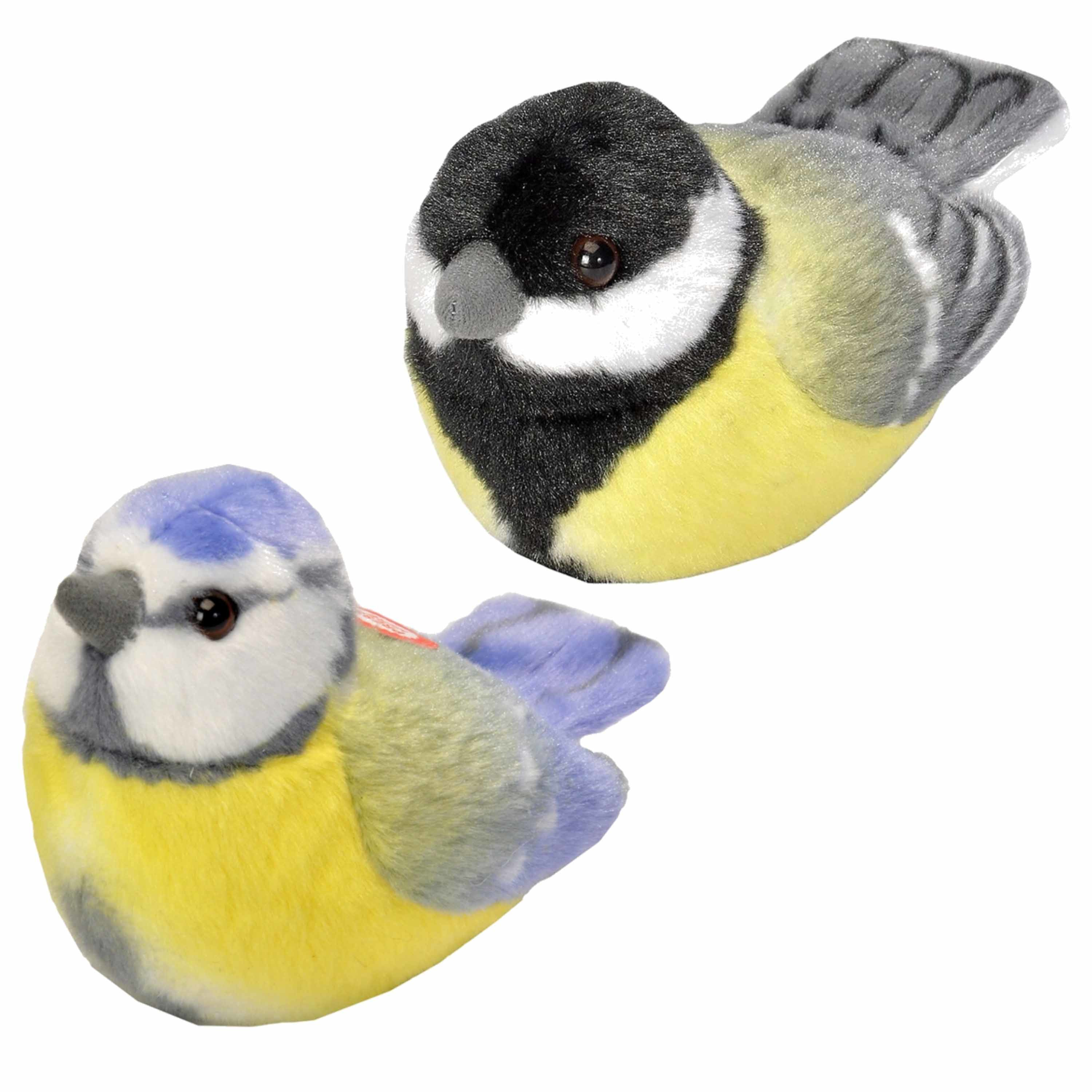 Rauw Oeps etiket Set van 2x stuks pluche vogels knuffels van 14 cm met geluid -  Feestartikelen winkel