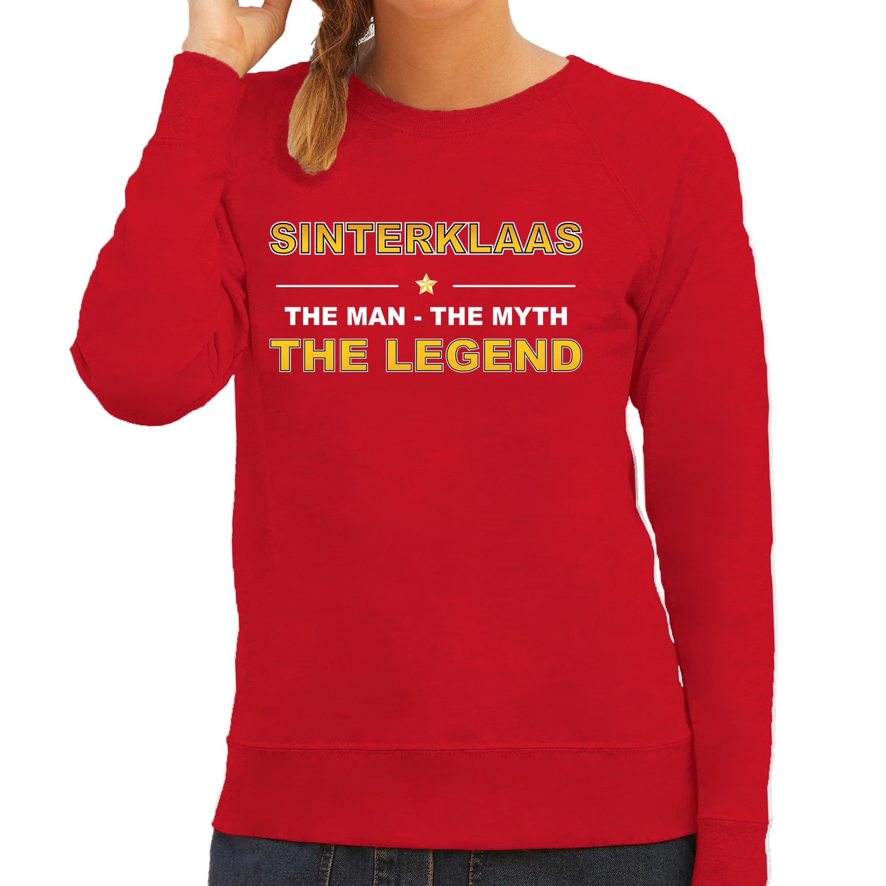 Sinterklaas sweater-outfit-the man-the myth-the legend rood voor dames