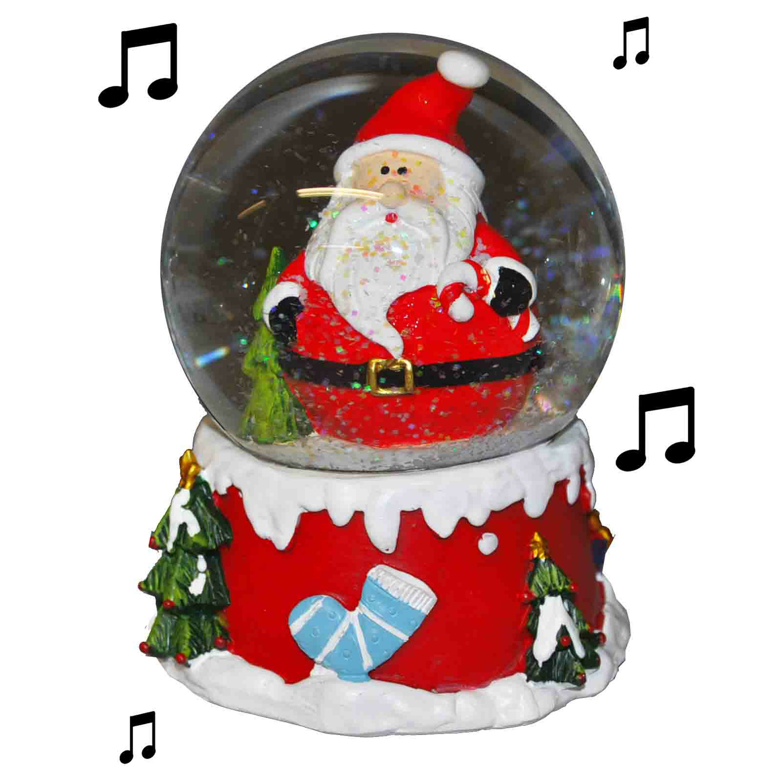 Sneeuwbol-snowglobe kerstman met muziek 10 cm