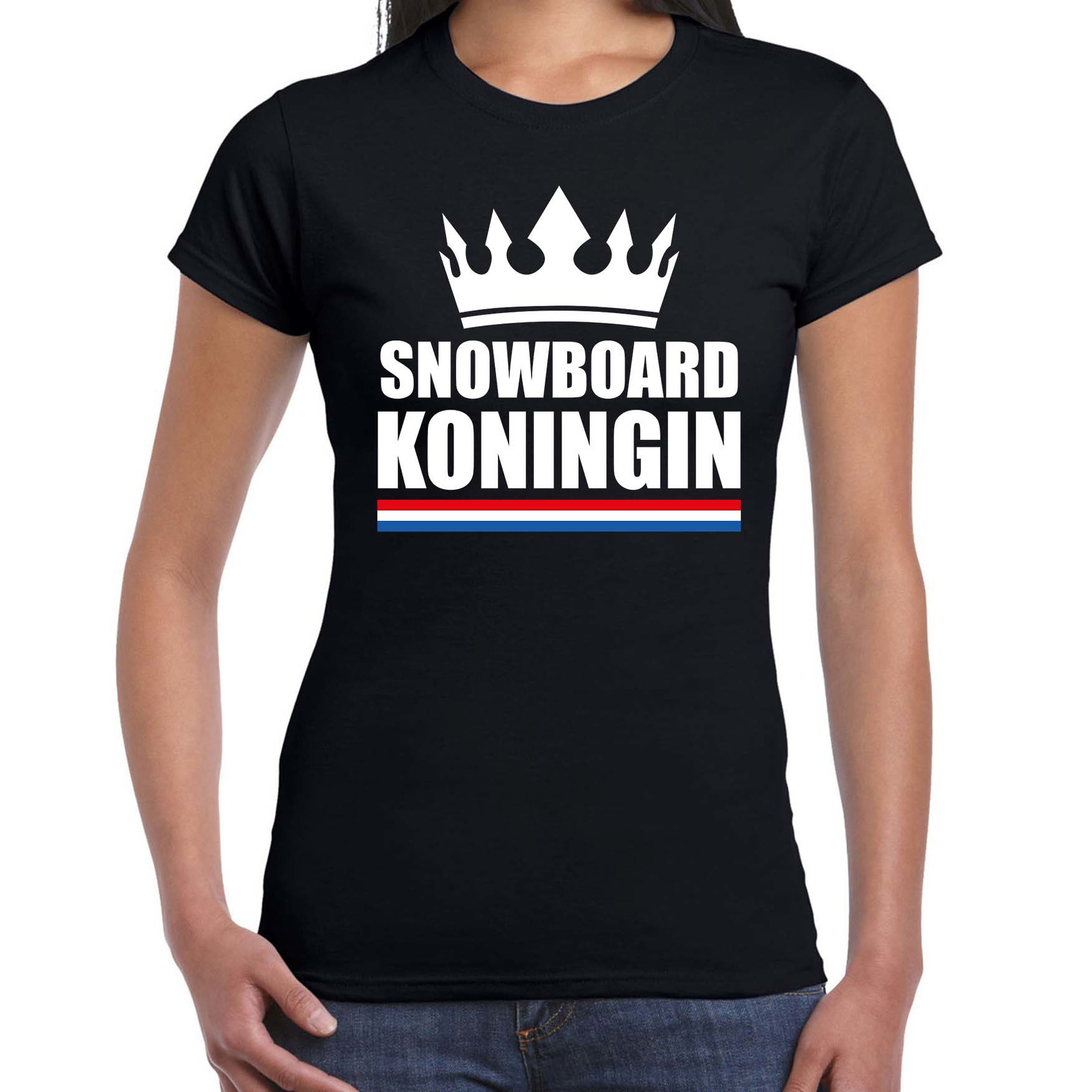 Snowboard koningin apres ski t-shirt zwart dames Sport-hobby shirts