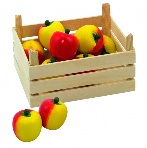 Speelgoed houten appels in kist
