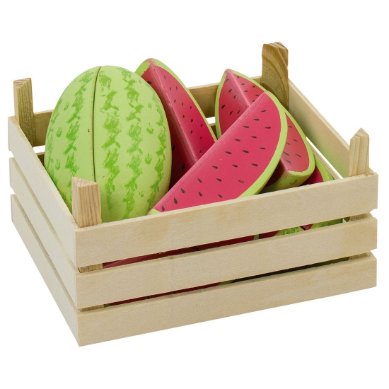 Speelgoed houten watermeloen in kist
