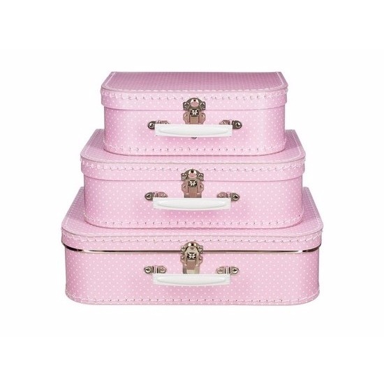 Speelgoed koffertje roze met stippen wit 25 cm