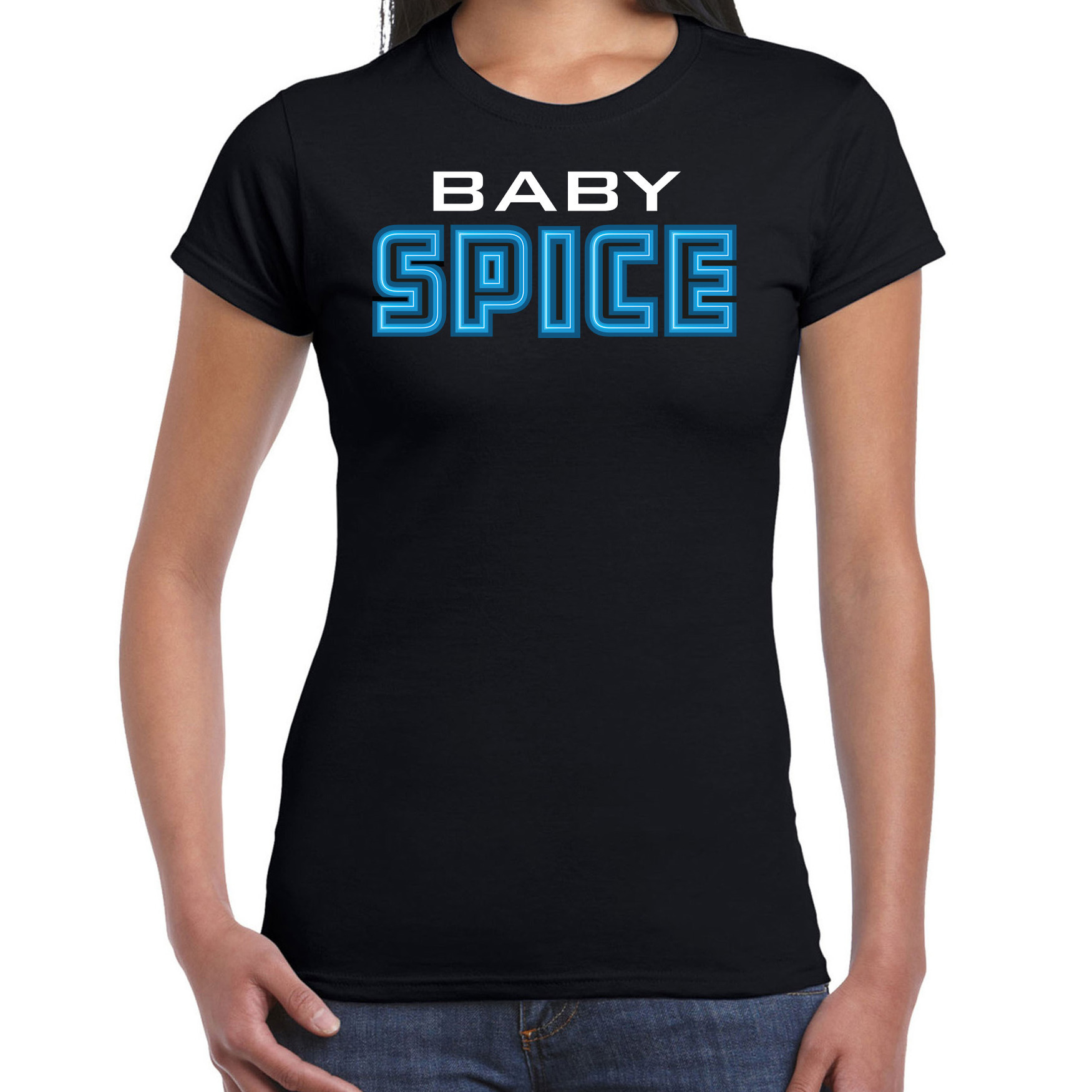 Spicy girls t-shirt dames baby spice blauw carnaval-90s party themafeest