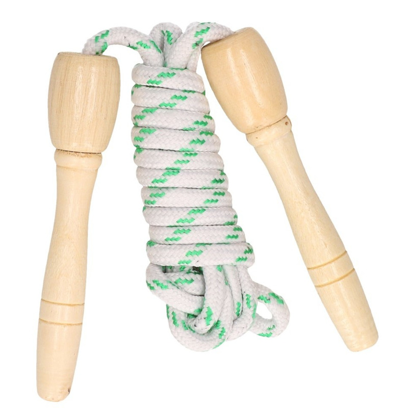 Springtouw wit-groen 230 cm met houten handvatten speelgoed