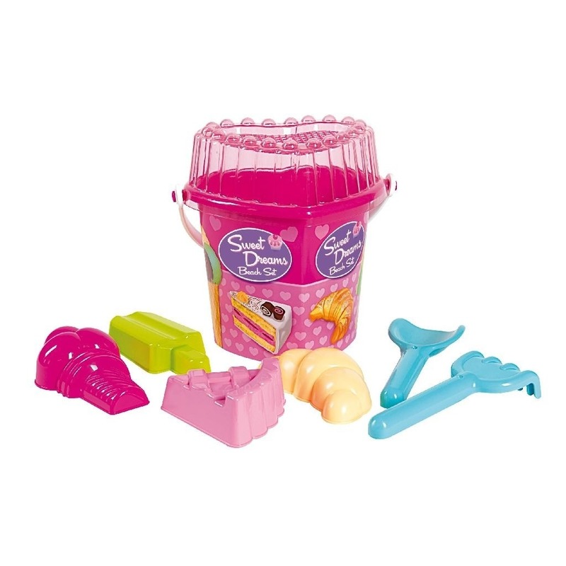 Strand-zandbak speelgoed roze emmer met vormpjes en schepjes