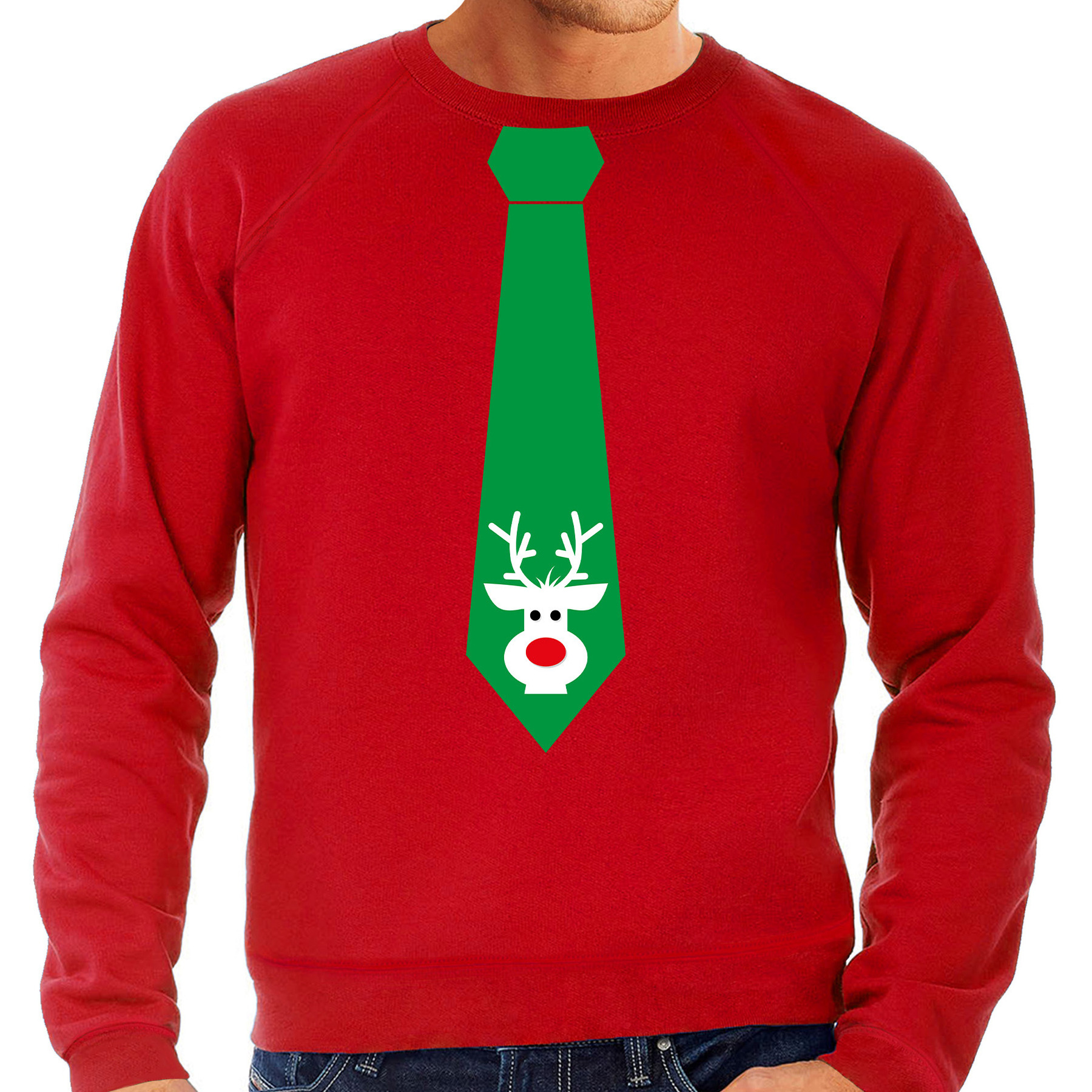 Stropdas Kersttrui-kerst sweater rendier rood voor heren