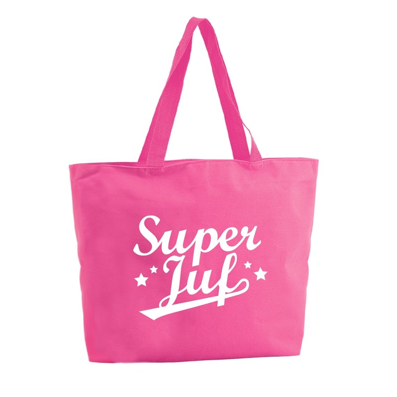Super Juf shopper cadeau tas fuchsia roze 47 cm