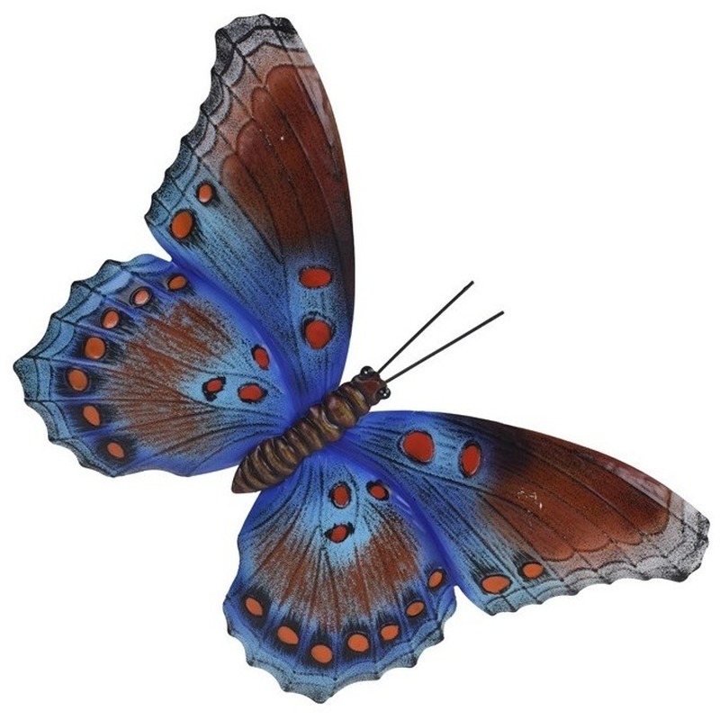 Tuin-schutting decoratie bruin-blauwe vlinder 44 cm