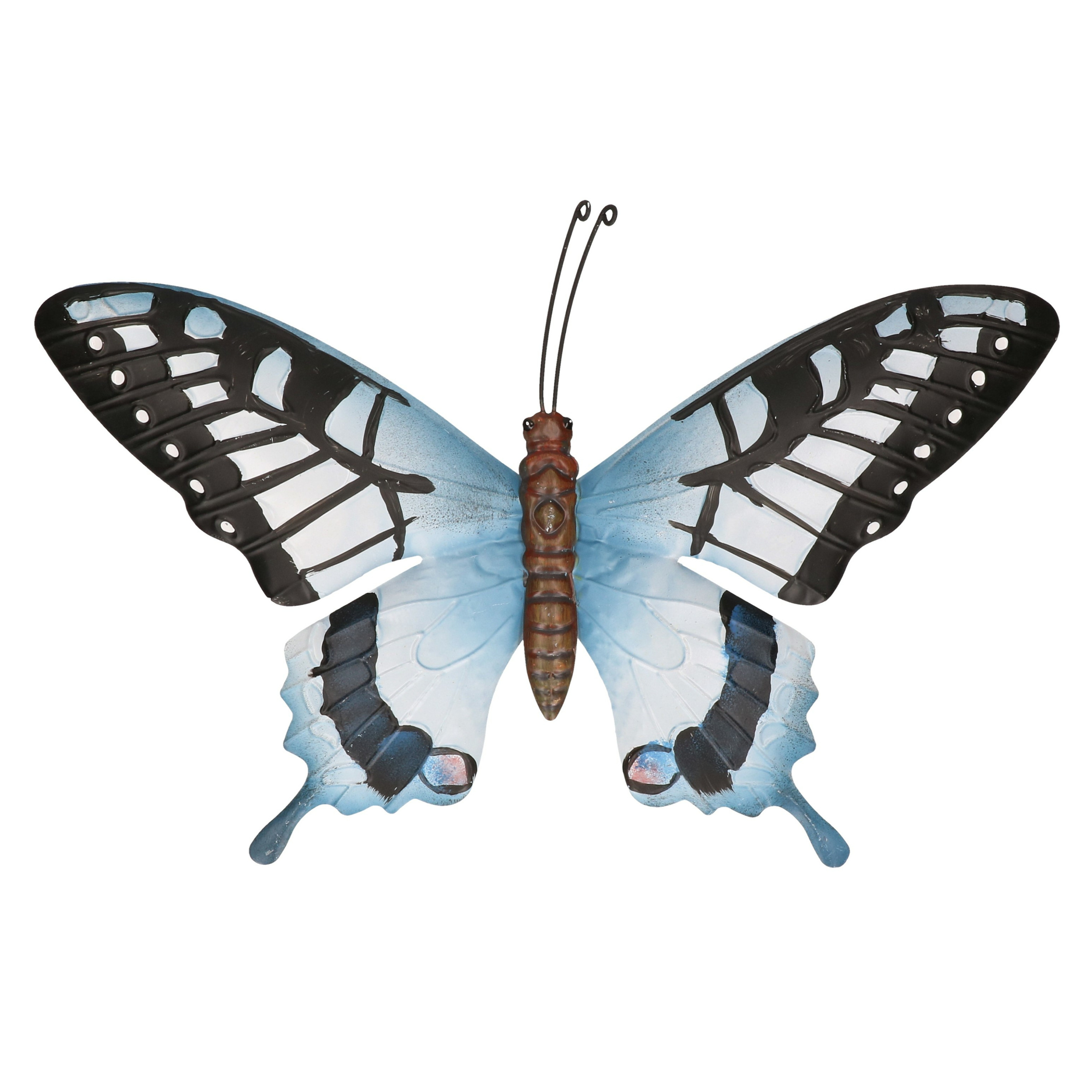 Tuin-schutting decoratie grijsblauw-zwarte vlinder 35 cm