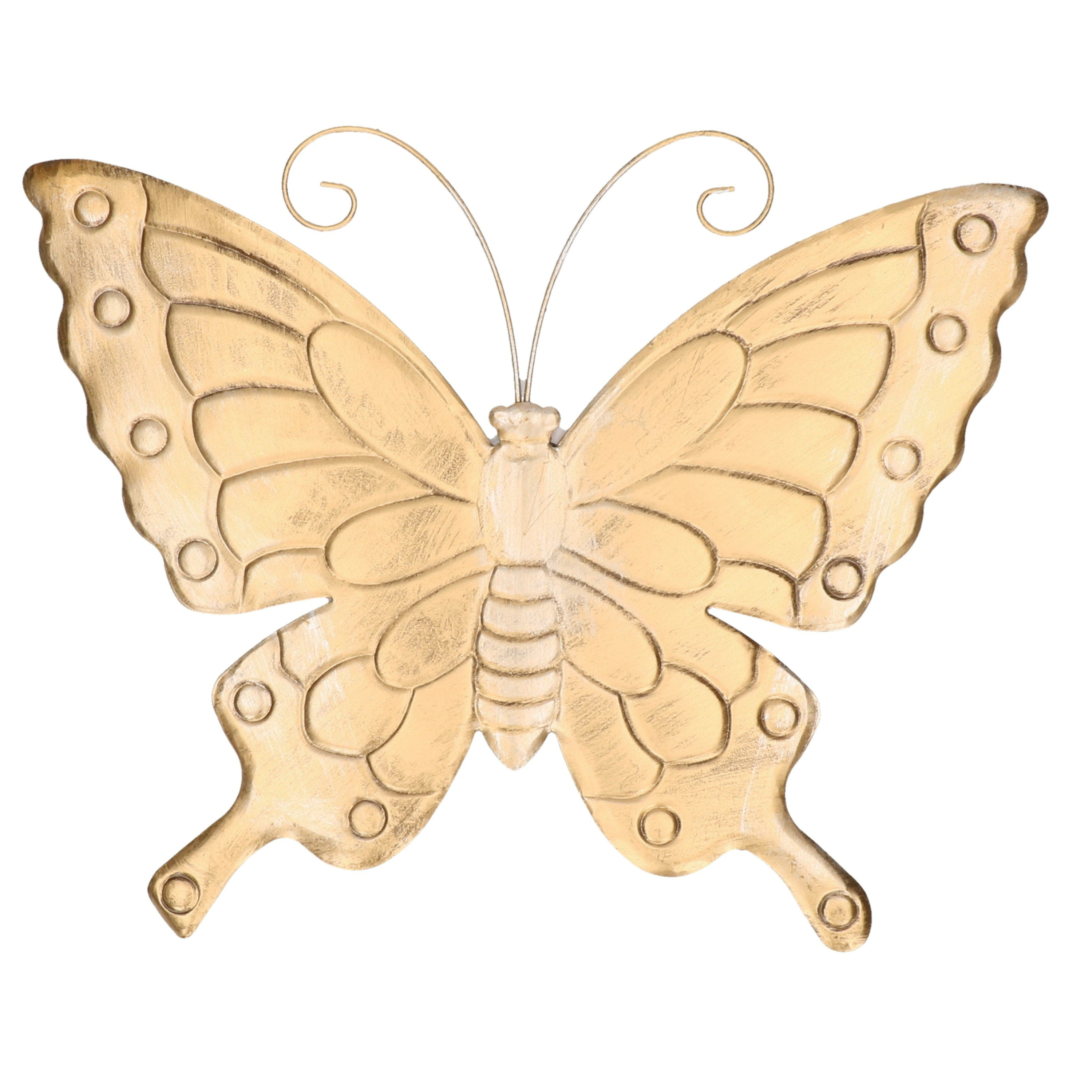 Tuin-schutting decoratie vlinder goud-zilver metaal 39 x 32 cm