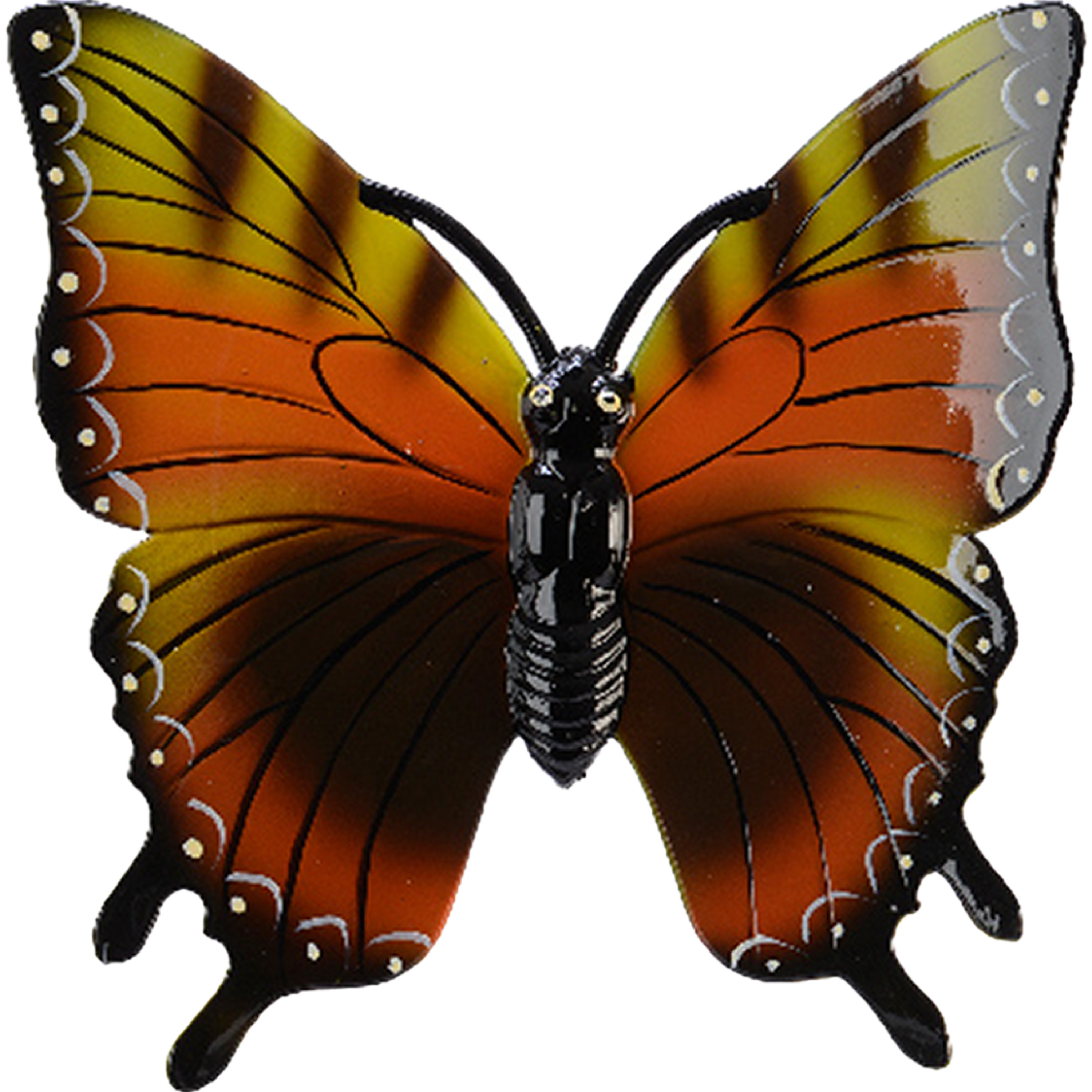Tuin-schutting decoratie vlinder kunststof geeloranje 24 x 24 cm