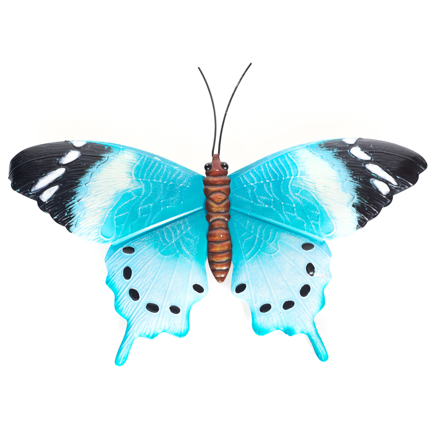Tuindecoratie vlinder van metaal blauw-zwart 48 cm