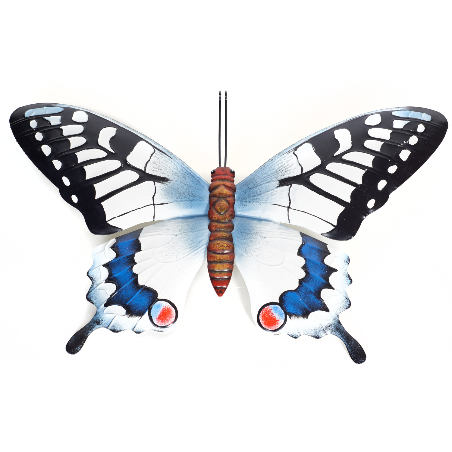 Tuindecoratie vlinder van metaal zwart-blauw 48 cm