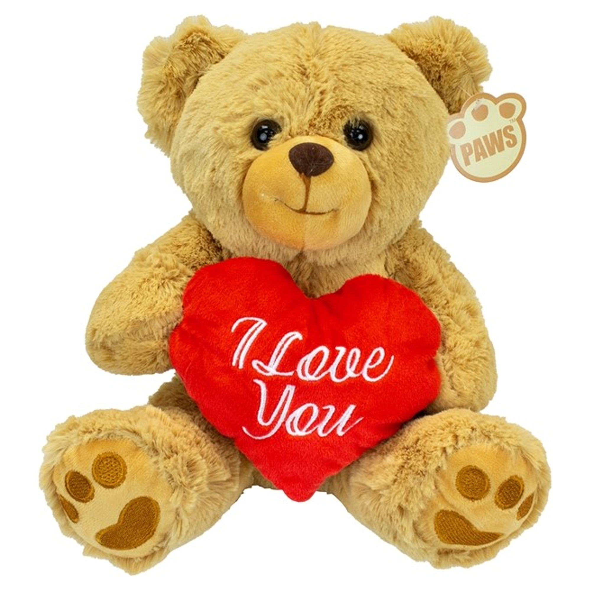 Valentijn I Love You knuffel beertje zachte pluche rood hartje cadeau 20 cm lichtbruin