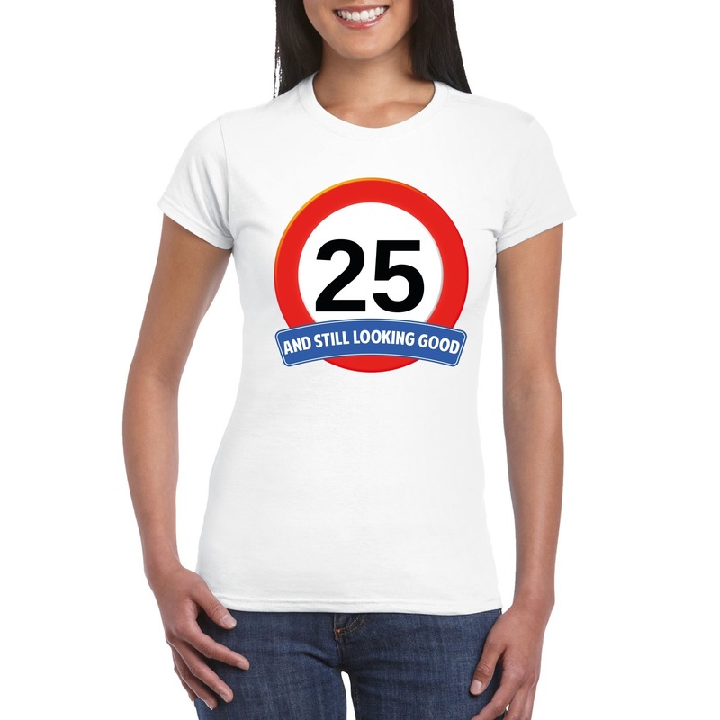 Verkeersbord 25 jaar t-shirt wit dames