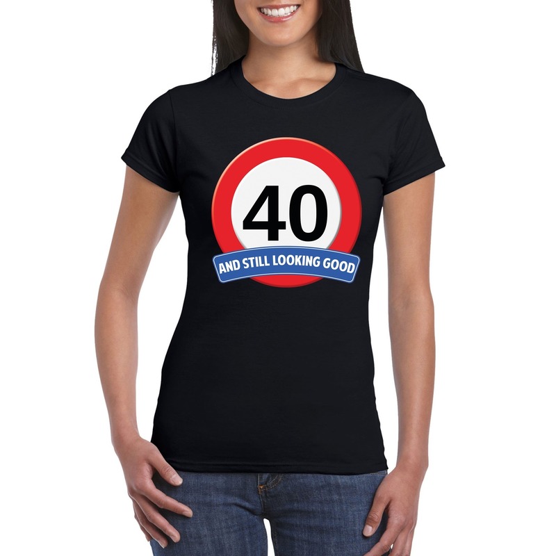Verkeersbord 40 jaar t-shirt zwart dames