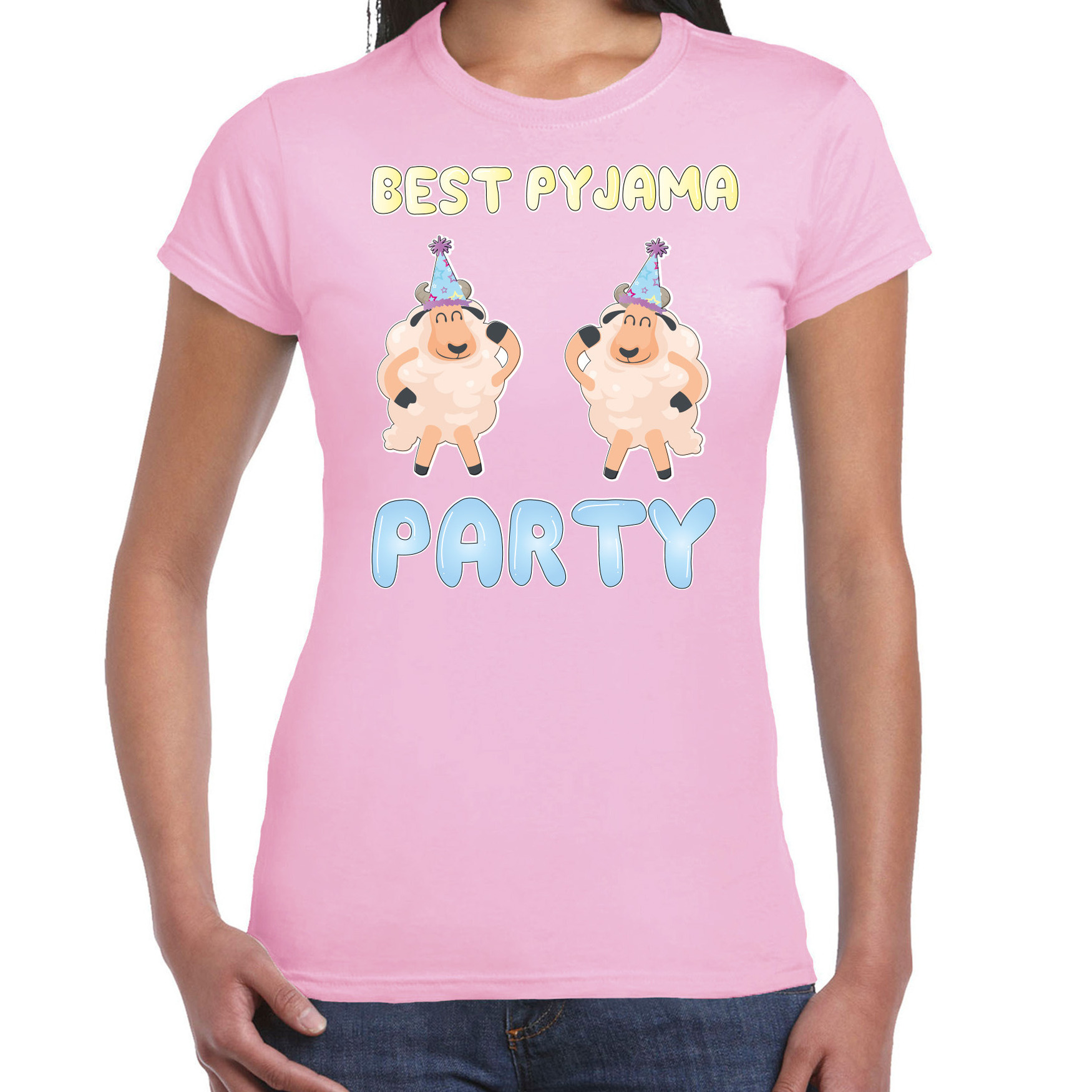 Verkleed T-shirt voor dames best pyjama party roze carnaval foute party