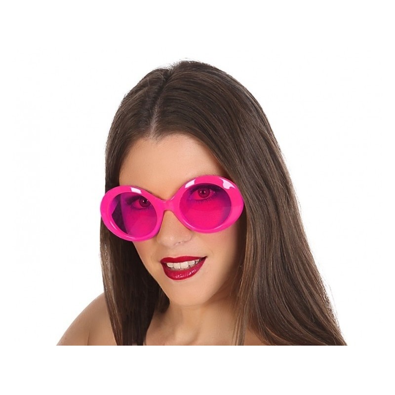 Verkleed zonnebril fuchsia ronde glazen Carnaval brillen