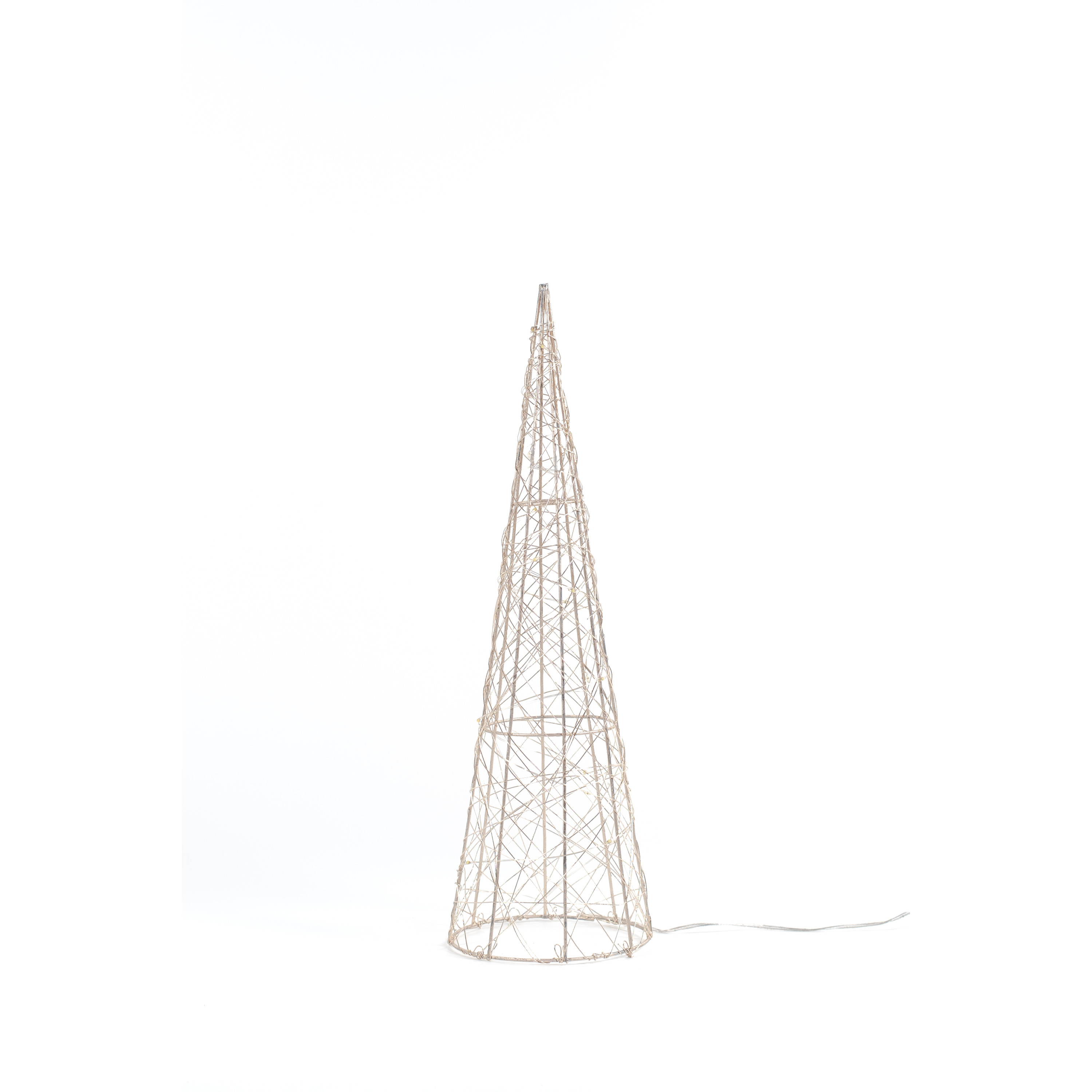 Verlichte LED kegel kerstboom goud H40 cm metaal piramide