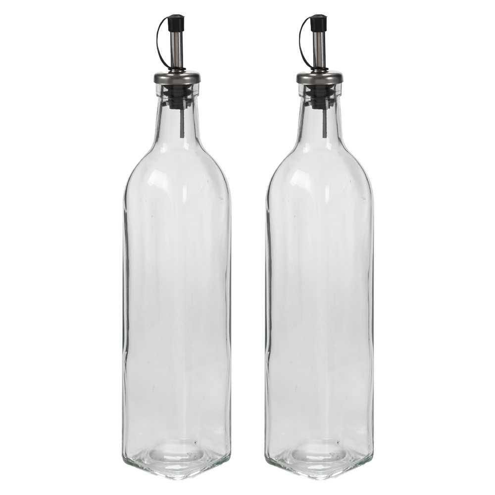 Vivalto Azijn-olie flessen set van 2x stuks met schenktuit en dop glas 500 ml 31 cm