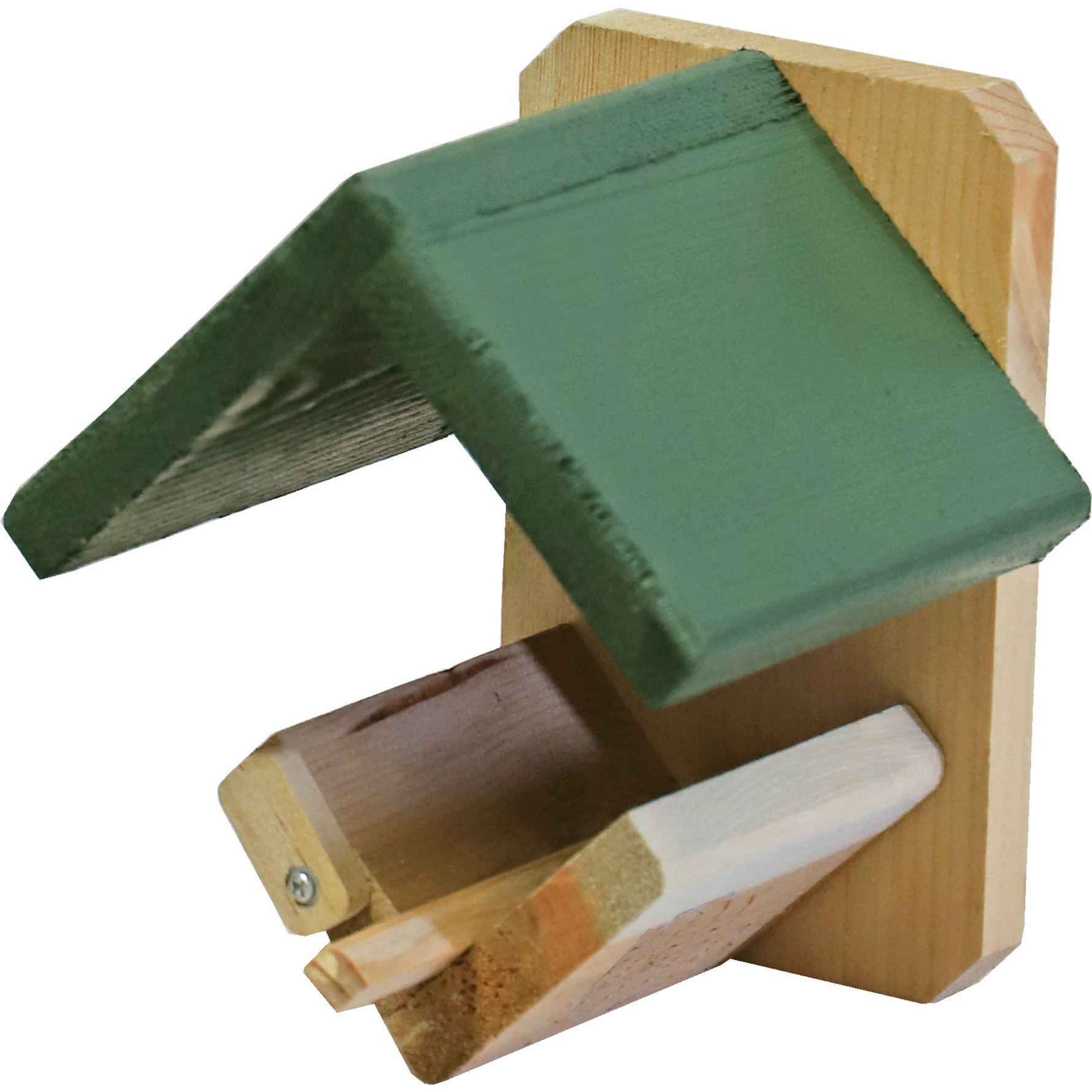 Vogelhuisje-voederhuisje-pindakaashuisje hout met groen dakje 16 cm