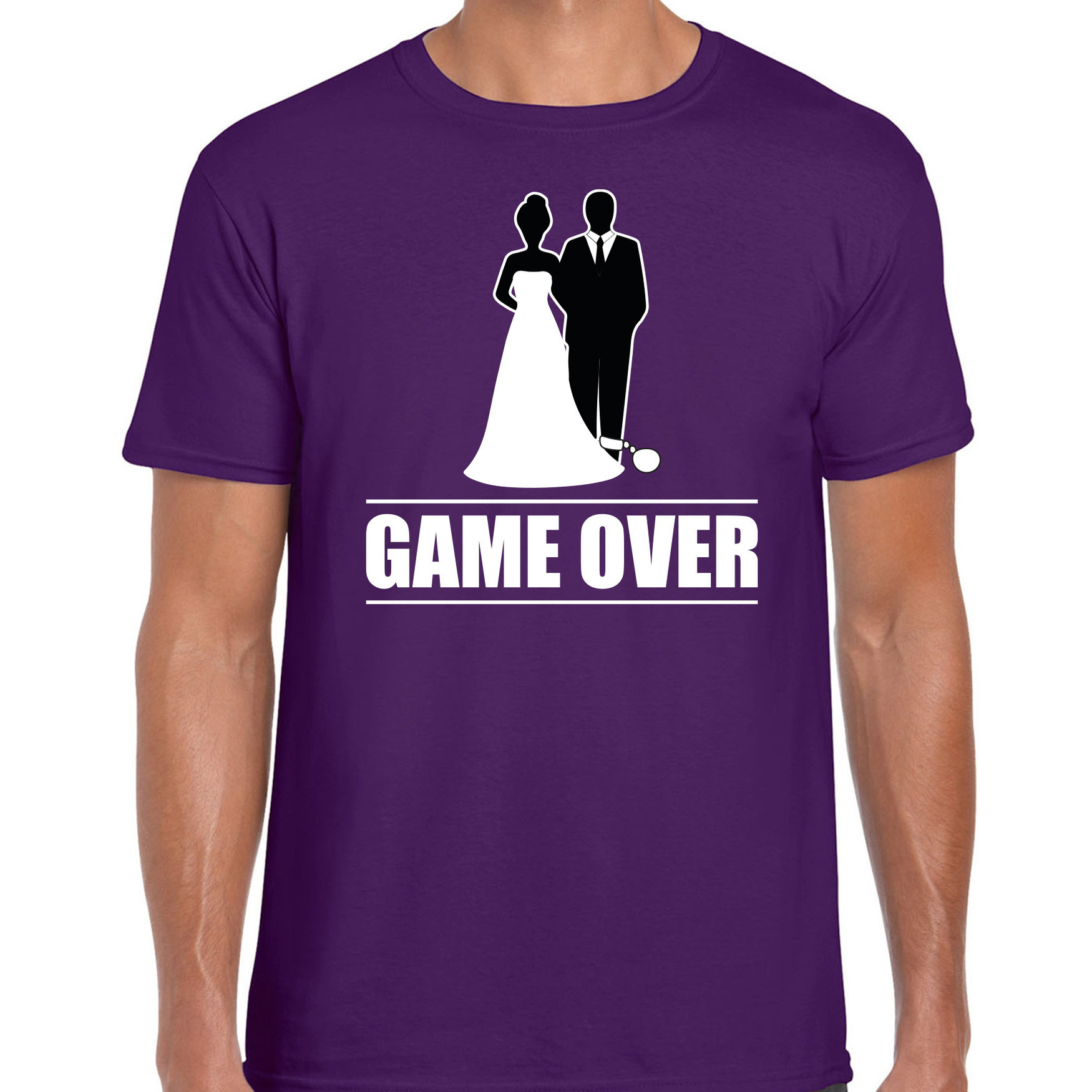 Vrijgezellen feest t-shirt voor heren Game Over paars bachelor party-bruiloft