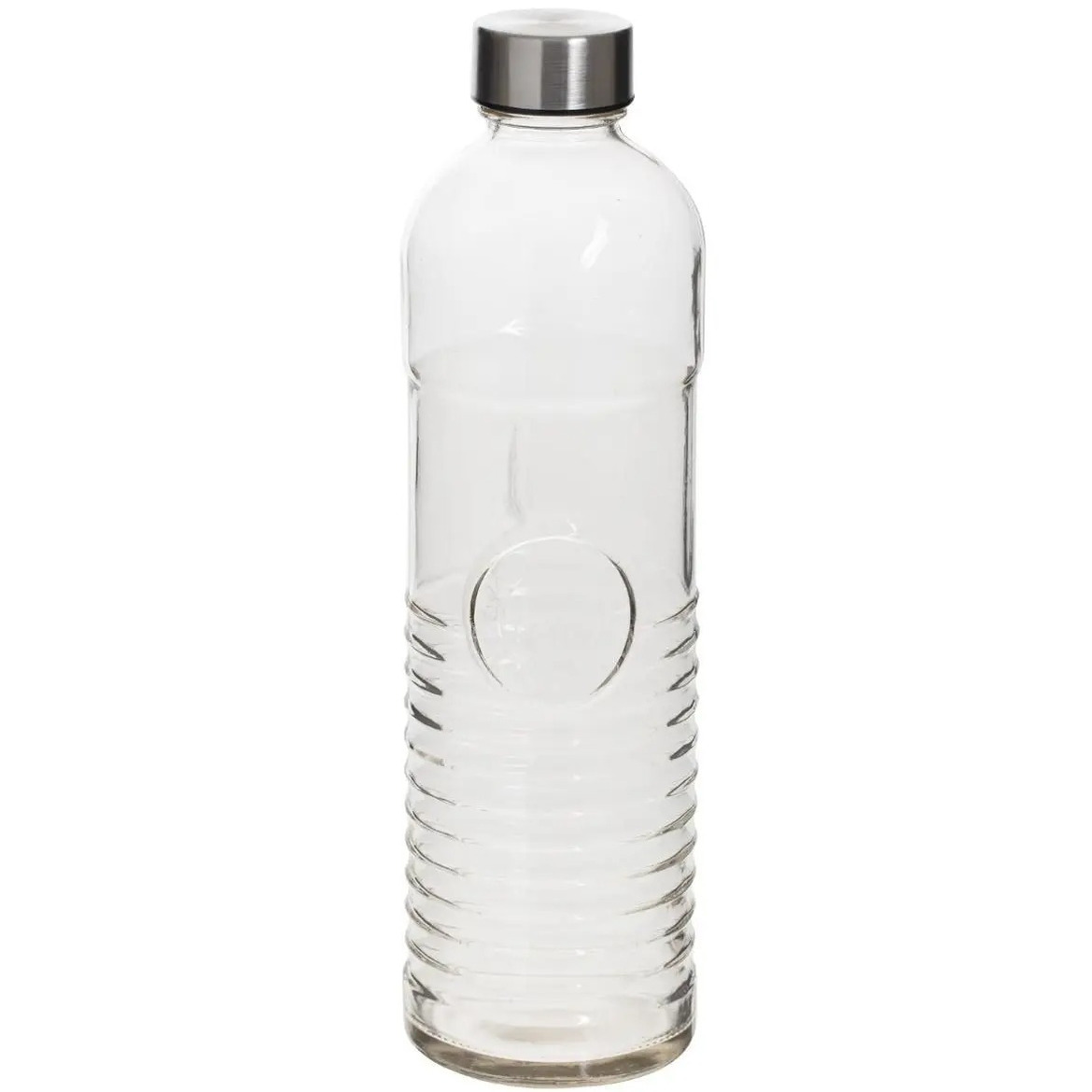 Waterfles/drinkfles 1 liter van gehard ribbel glas