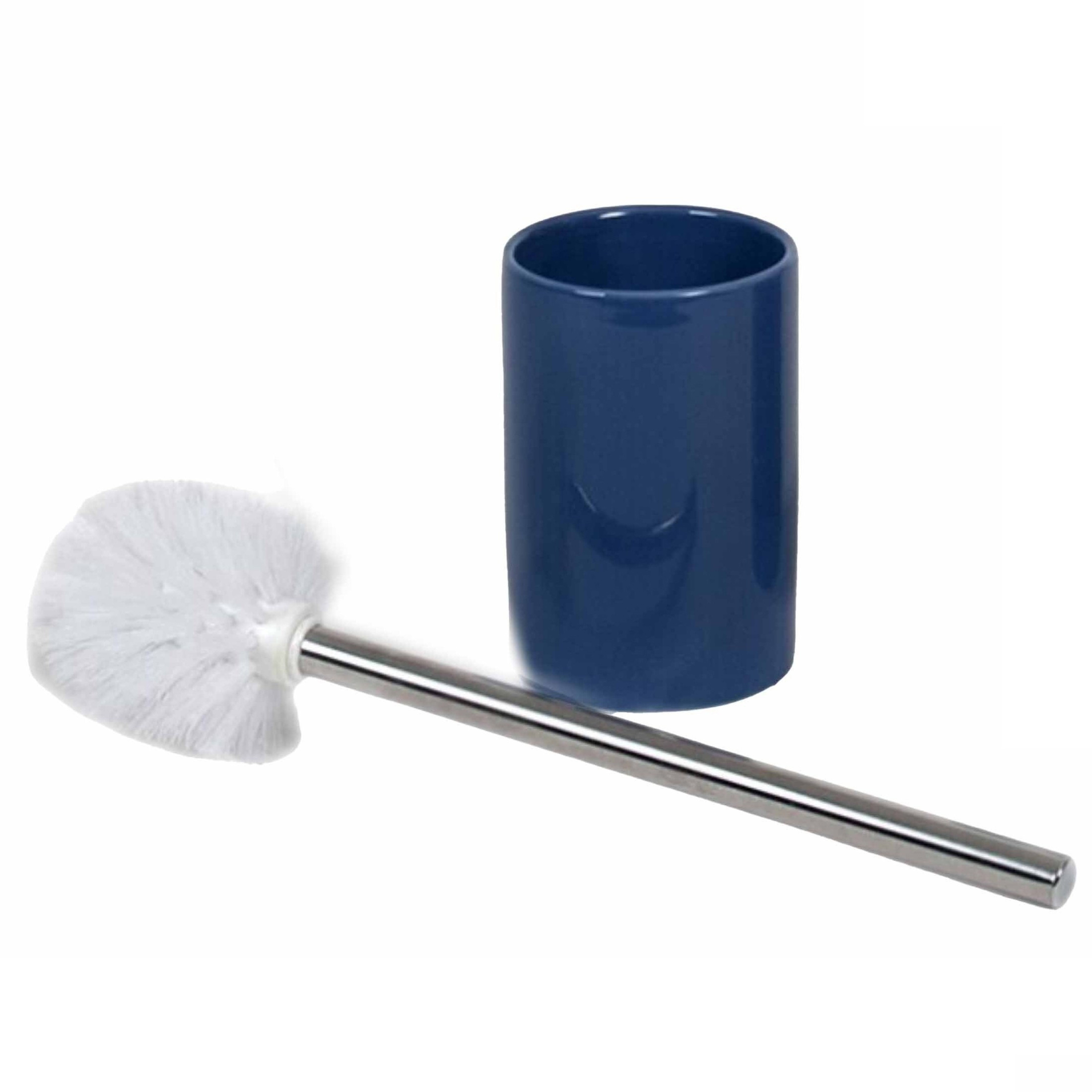 Wc-toiletborstel inclusief houder blauw-zilver 37 cm van RVS-keramiek