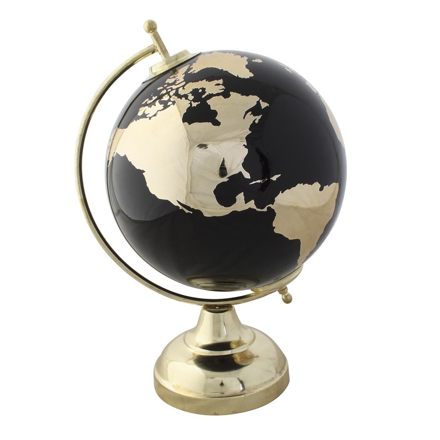Wereldbol-globe op voet kunststof zwart-goud home decoratie artikel D20 x H30 cm