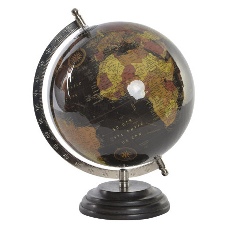 Wereldbol-Globe op voet kunststof zwart home decoratie artikel D20 x H28 cm