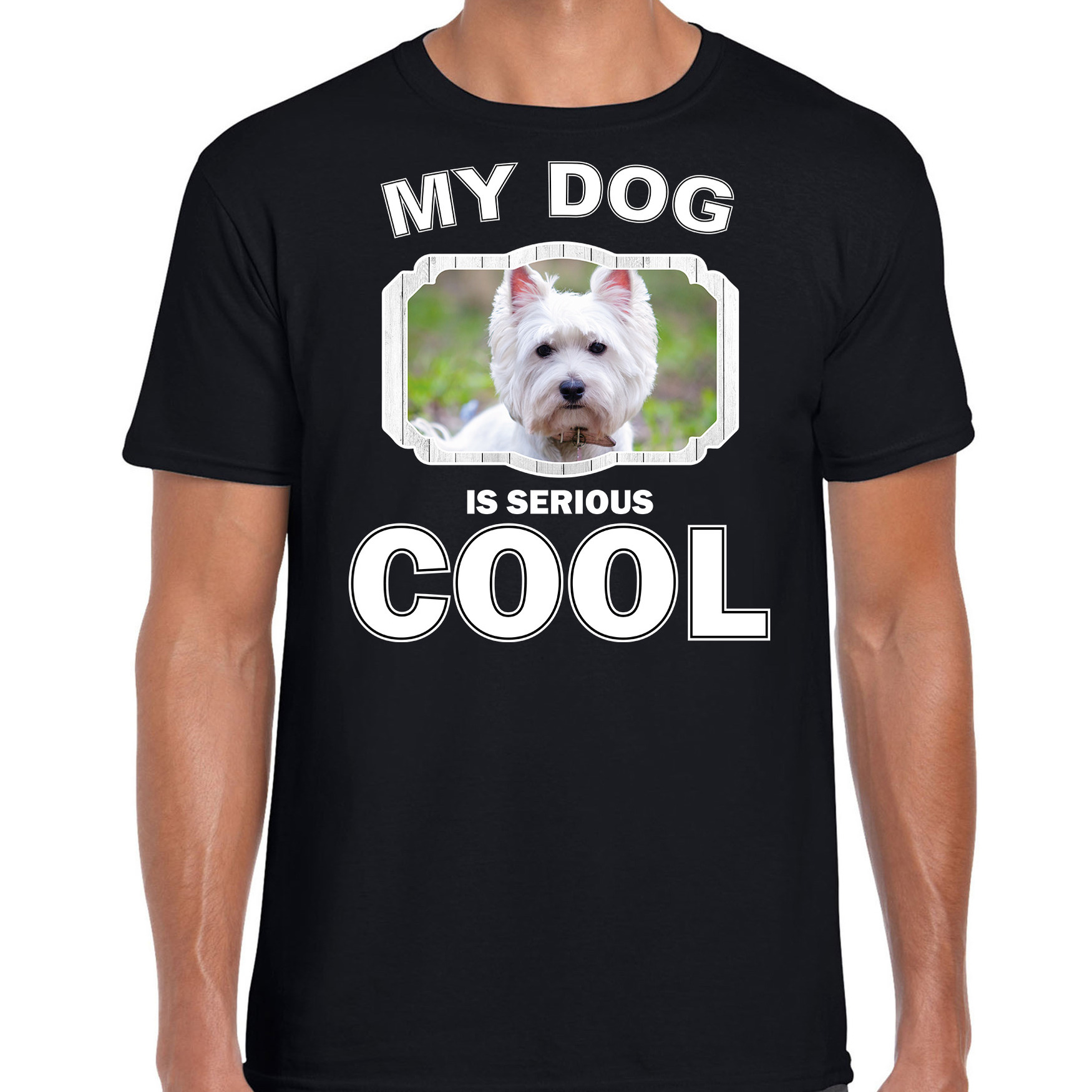 West terrier honden t-shirt my dog is serious cool zwart voor heren