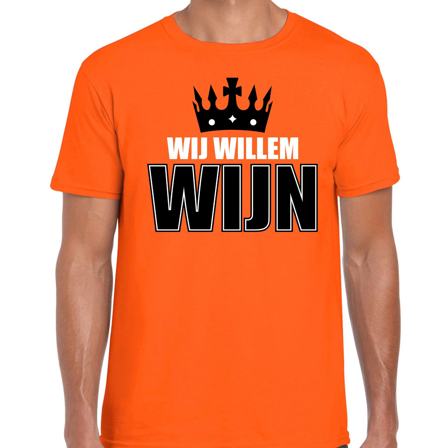 Wij Willem wijn t-shirt oranje voor heren Koningsdag shirts