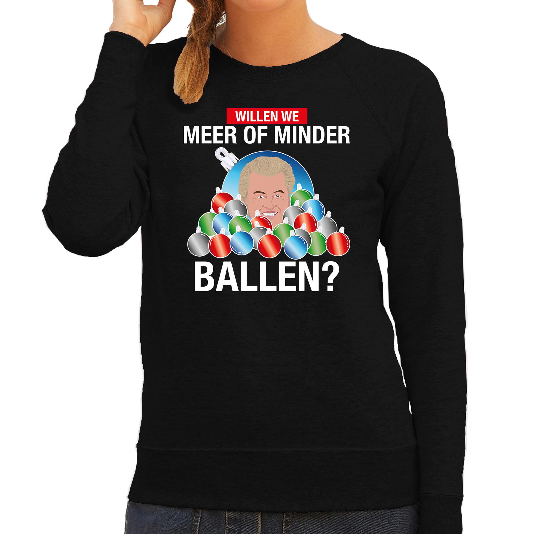 Wilders Meer of minder ballen foute Kerst sweater-trui zwart voor dames