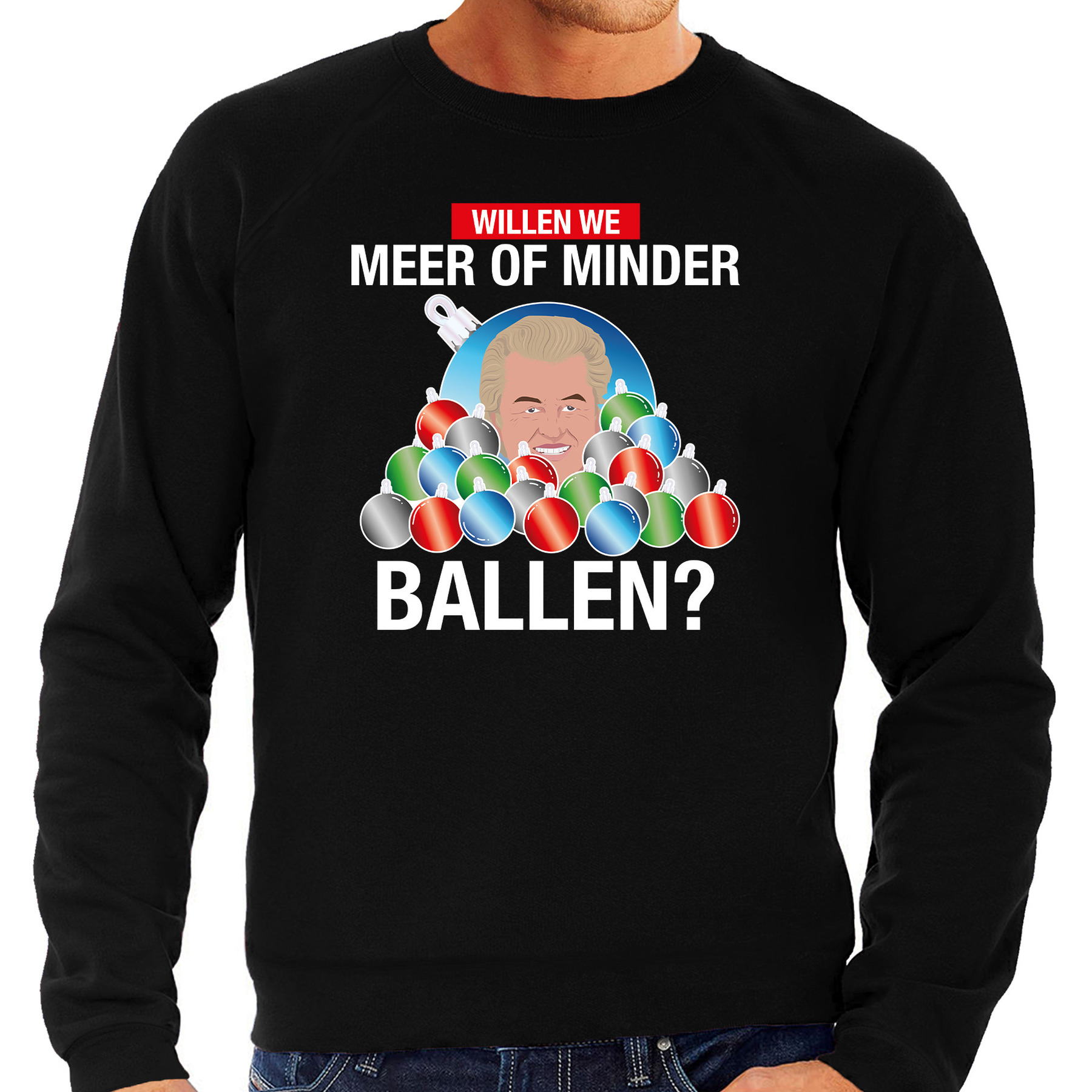 Wilders Meer of minder ballen foute Kerst sweater-trui zwart voor heren
