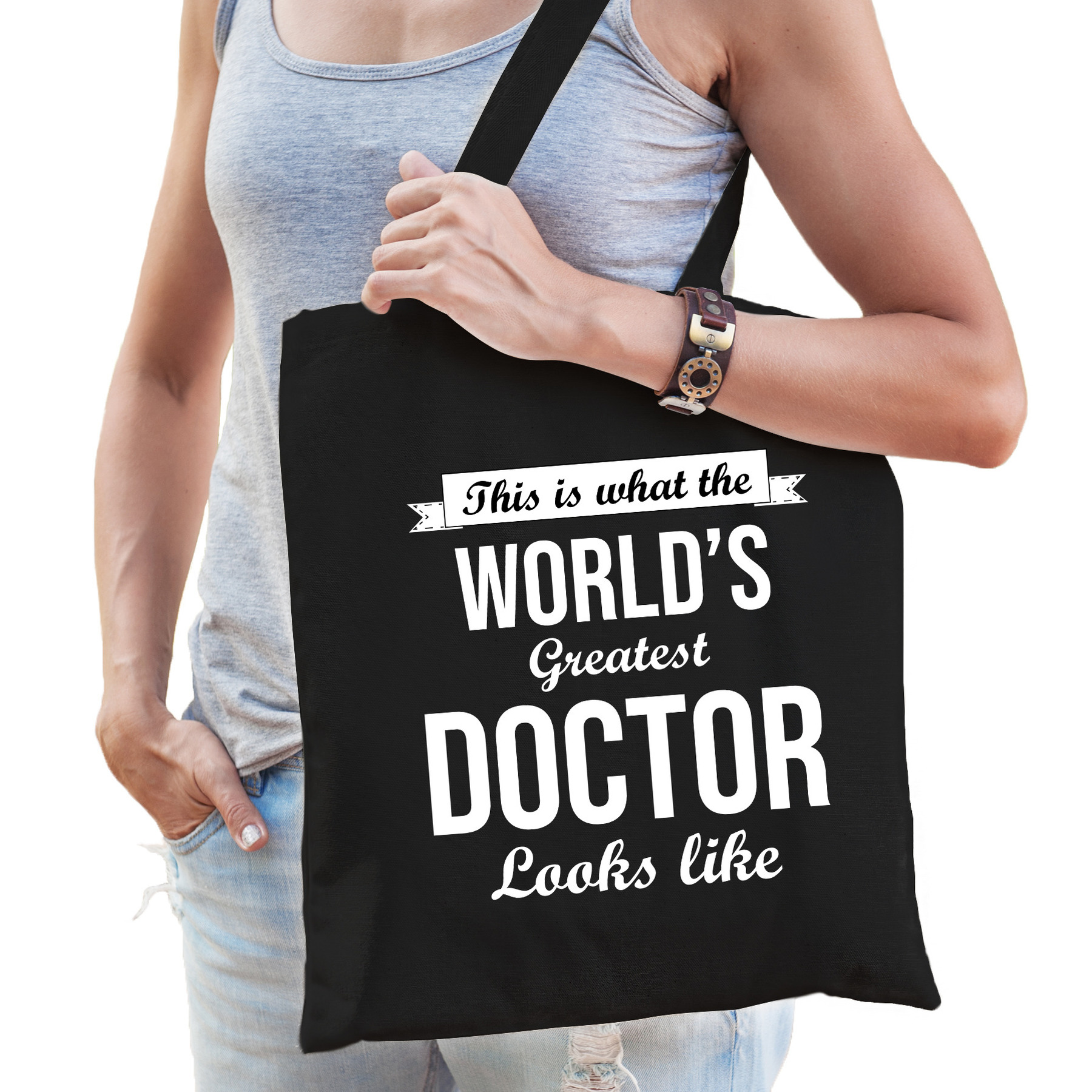 Worlds greatest doctor tas zwart volwassenen - werelds beste dokter cadeau tas