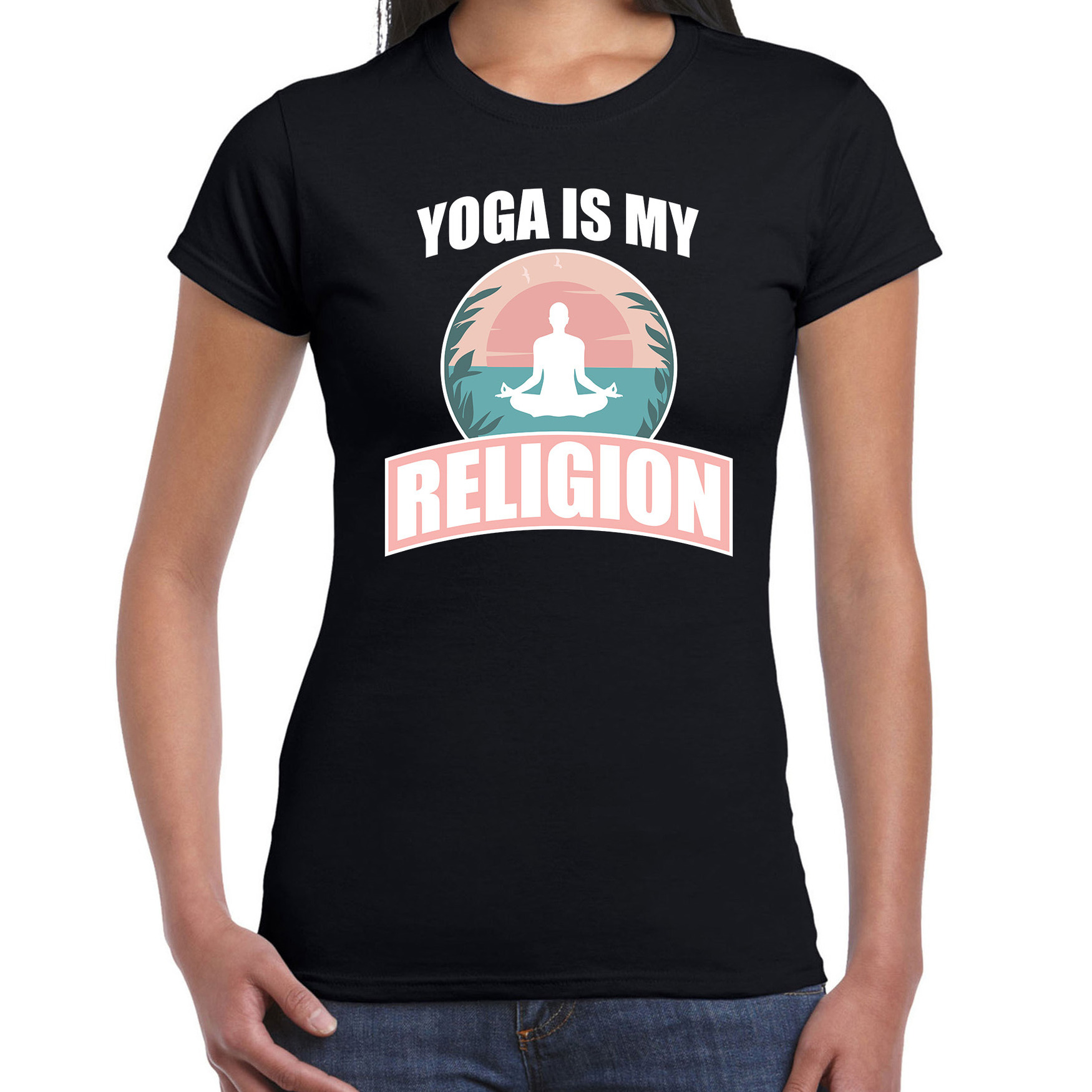 Yoga is my religion t-shirt zwart dames Sport-hobby shirt