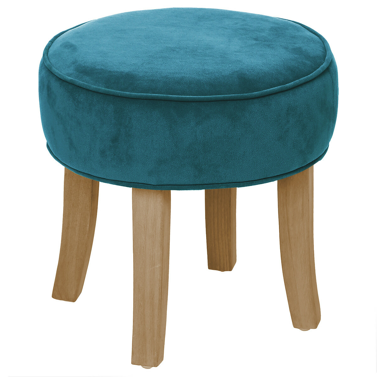 Zit krukje-bijzet stoel hout-stof blauw fluweel D35 x H40 cm