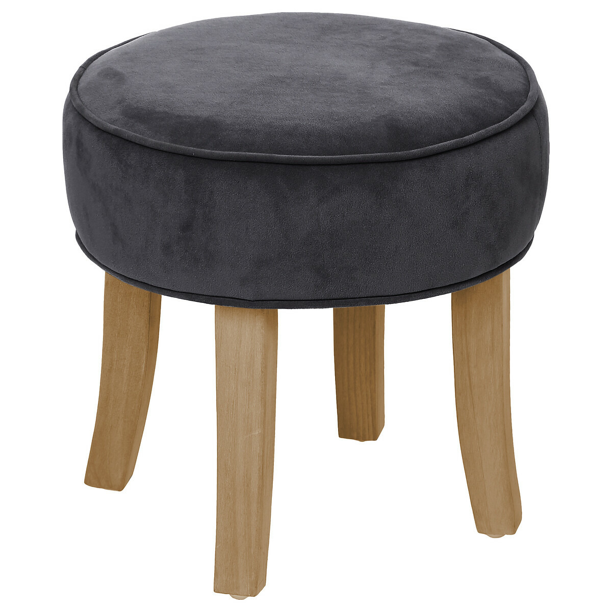 Zit krukje-bijzet stoel hout-stof grijs fluweel D35 x H40 cm